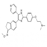 (E)-5-(2-(4-(2-(dimethylamino)ethoxy)phenyl)-5-(pyridin-4-yl)-1H-imidazol-4-yl)-2,3-dihydro-1H-inden-1-one O-methyl oxime (E)-5-(2-(4-(2-(dimethylamino)ethoxy)phenyl)-5-(pyridin-4-yl)-1H-imidazol-4-yl)-2,3-dihydro-1H-inden-1-one O-methyl oxime