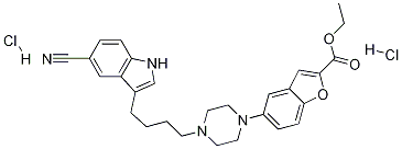 Ethyl 5-(4-(4-(5-cyano-1H-indol-3-yl)butyl)piperazin-1-yl)benzofuran-2-carboxylate (dihydrochloride) Ethyl 5-(4-(4-(5-cyano-1H-indol-3-yl)butyl)piperazin-1-yl)benzofuran-2-carboxylate (dihydrochloride)