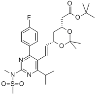 Tertiary-butyl-(+)-[(4-fluorophenyl)-6-isopropyl-2-(N-methyl, N-methyl sulphonyl amino) pyrimidine-5-yl]-(3R-5S)-dioxane-(E)-6 heptane 